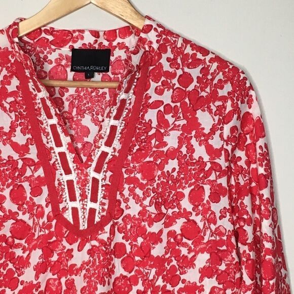 Cynthia Rowley Sz L Red Print Tunic - Picture 1 of 5